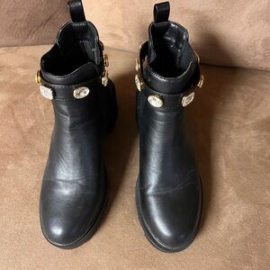 Nicole Miller Black Ankle Boots with Gold Embellishments